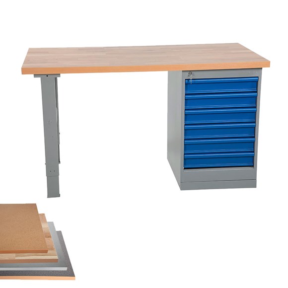 Arbejdsbord med 6 skuffekabinet 1600 mm. bordplade