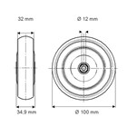LØS TENTE HJUL PJO 100 X 32 mm.