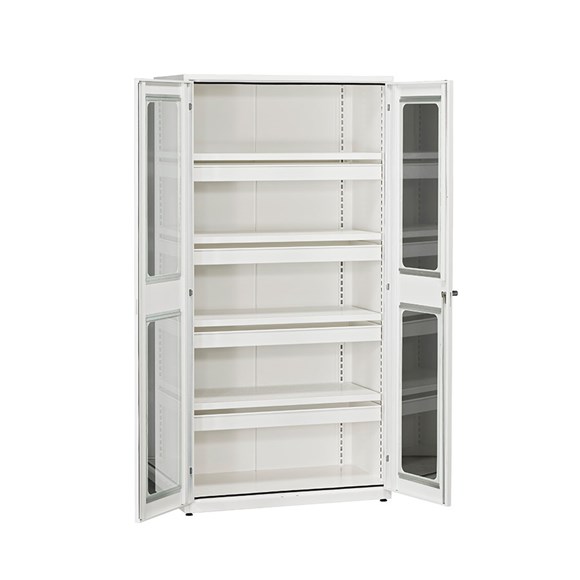 Kemiskab, hvid med glas, HxBxD: 200x102x54 cm