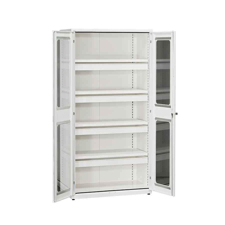 Kemiskab, hvid med glas, HxBxD: 200x102x54 cm