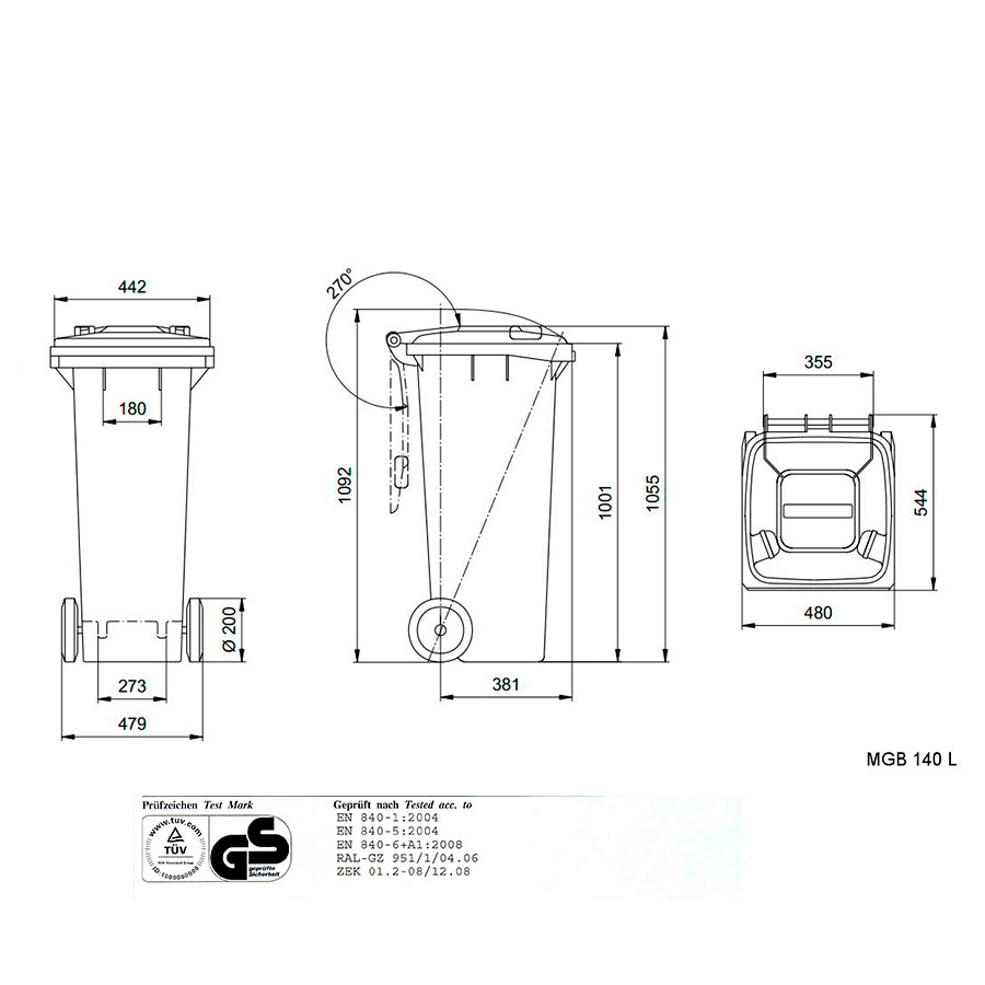 Affaldsbeholder i plast 140 L. Grøn