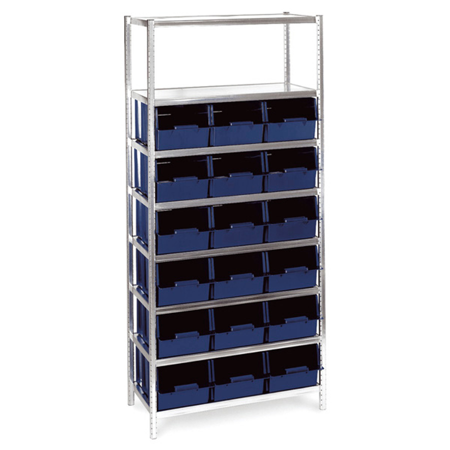 Reol med 40 reolkasser, komplet 18-40