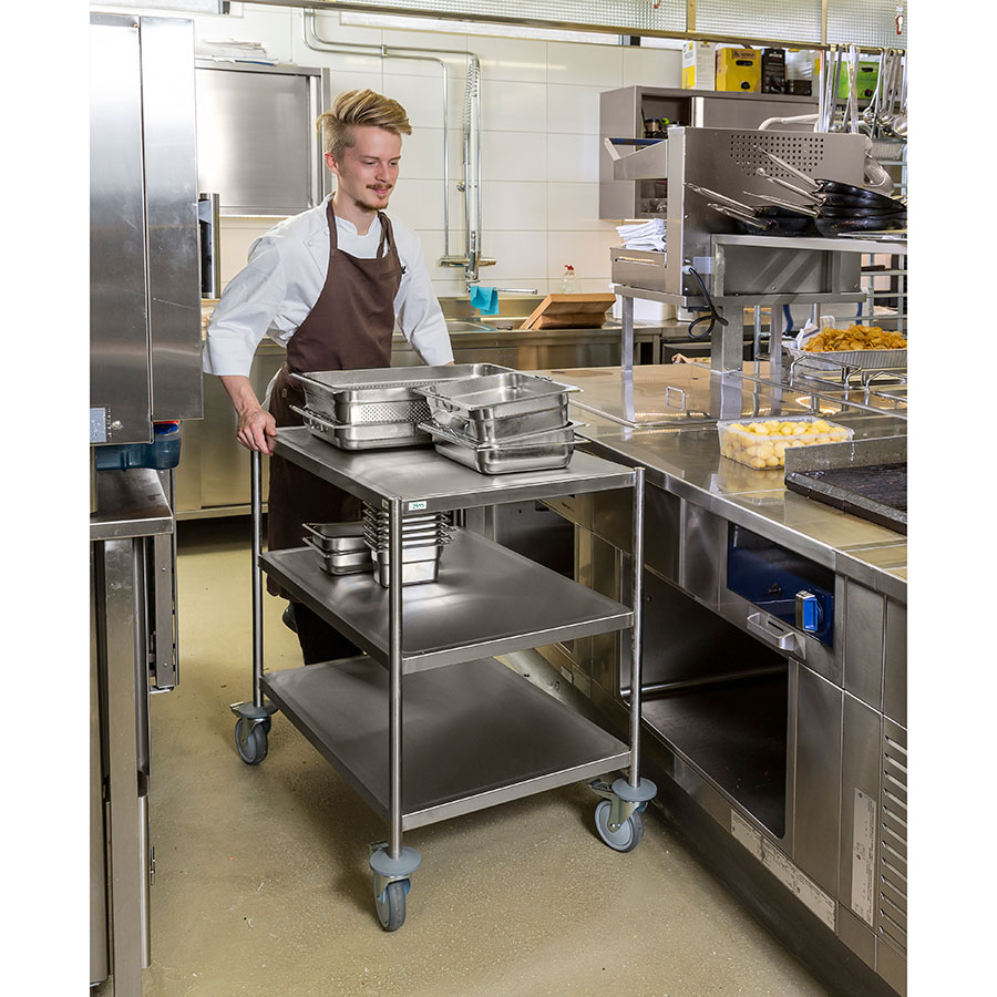 Rustfri vogn helsvejst med 3 hylder - uden håndtag