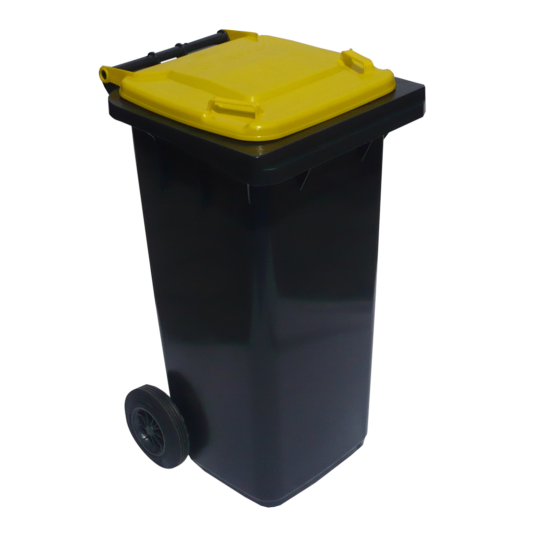 Affaldsbeholder i plast 120 Liter. Grå/Gul