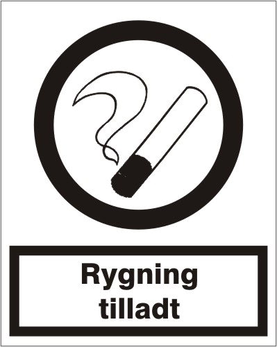 Skilt; Rygning tilladt 1mm plastplade A5