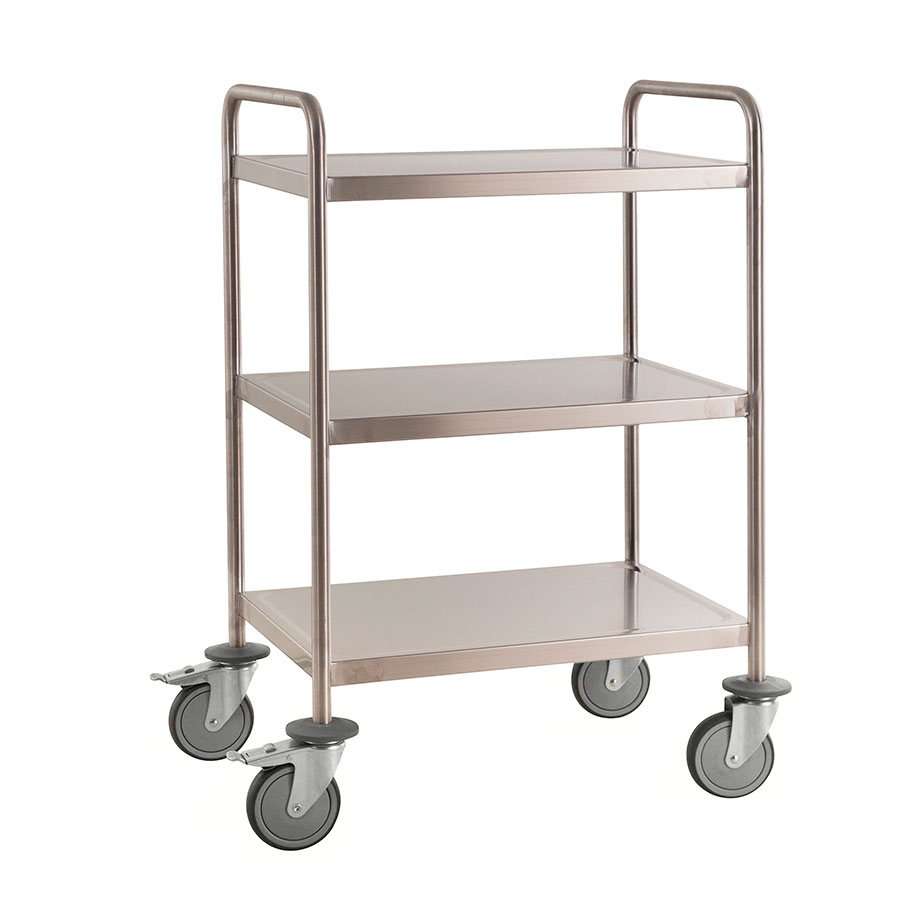 Rustfri serveringsvogn helsvejst med 3 hylder