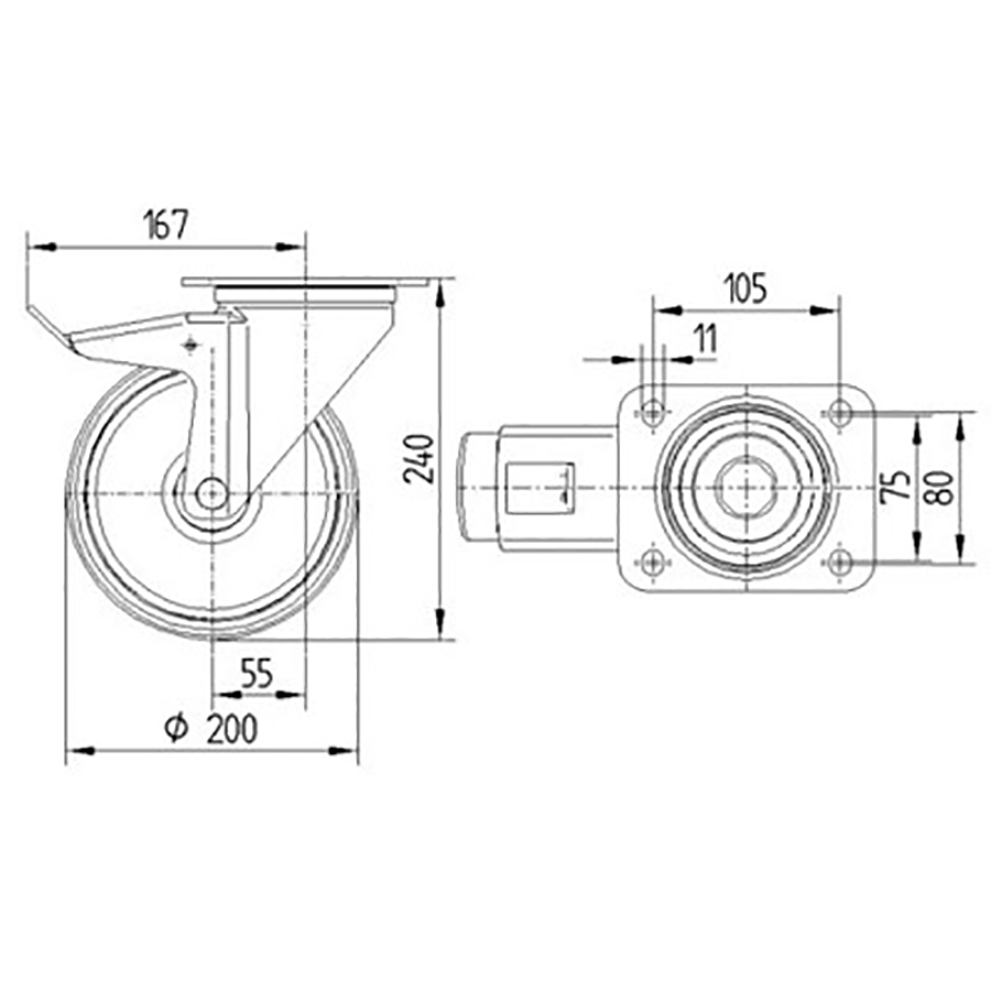 TENTE hjul 3477 UOH 200 P63
