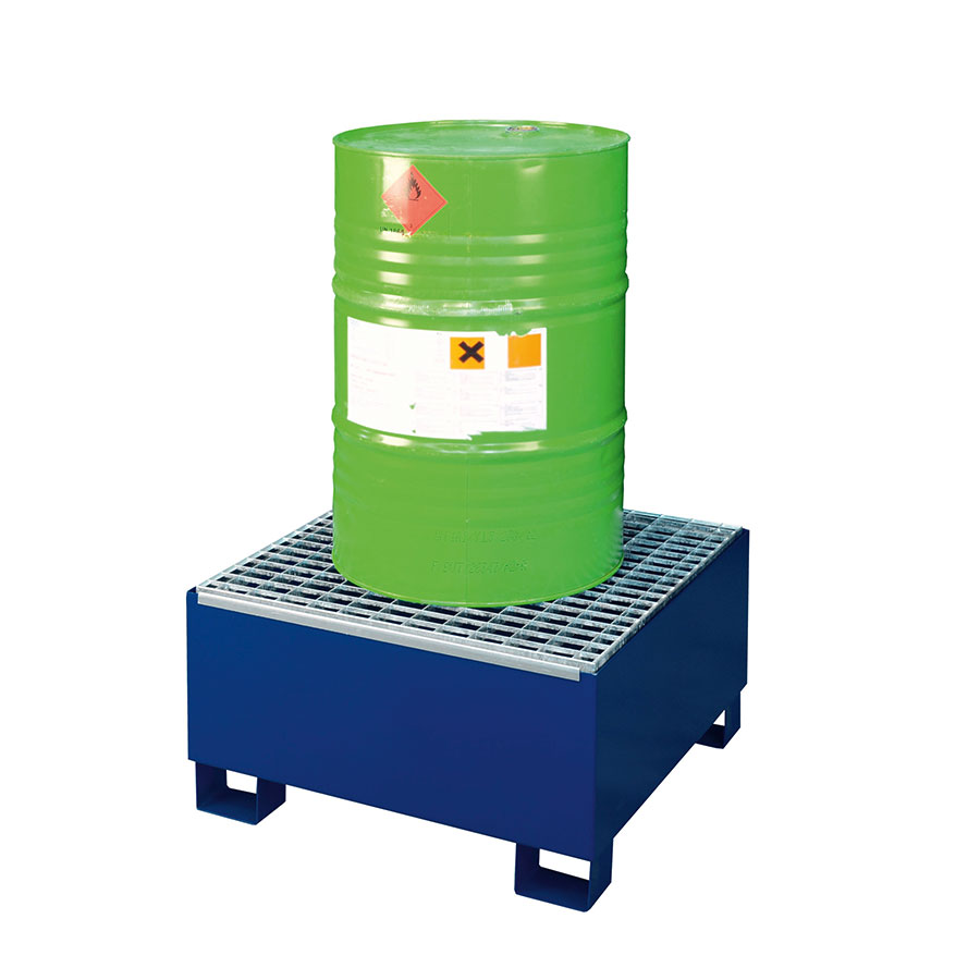 Opsamlingskar stål palle SW1 med stål rist BLÅ