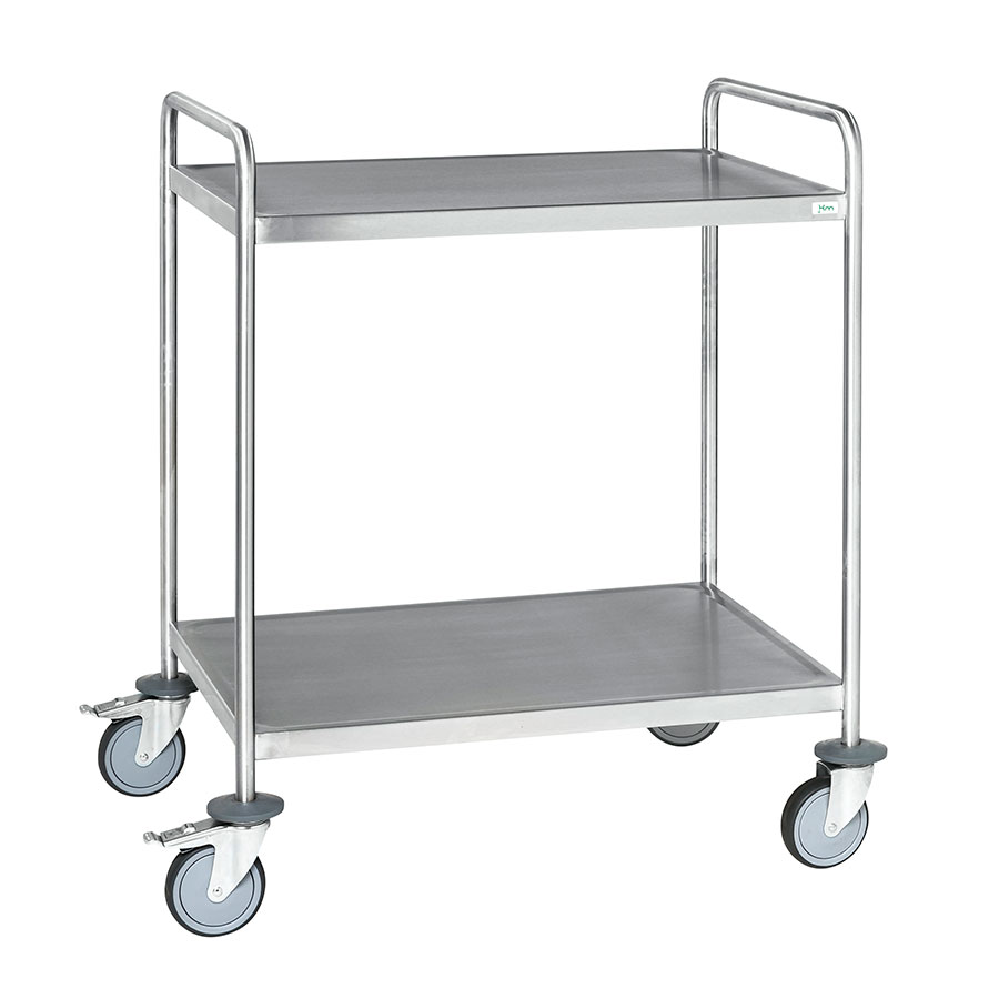 Rustfri serveringsvogn helsvejst med 2 hylder