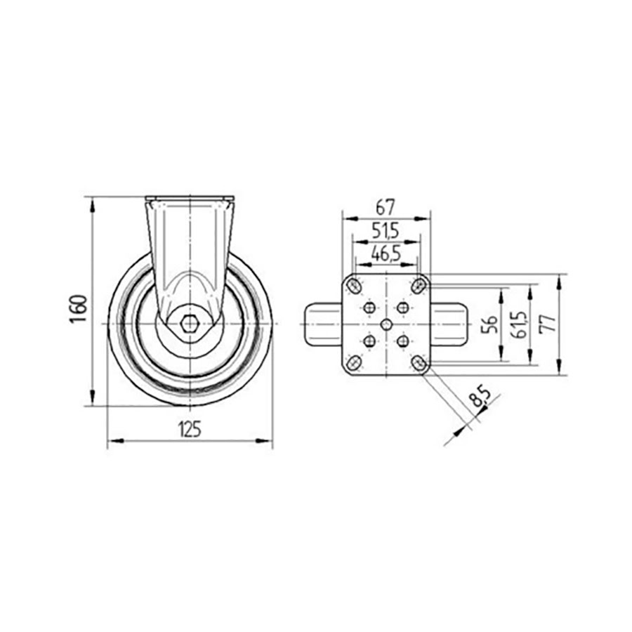 TENTE Hjul 7478 PJO 125 P50 RUSTFRI