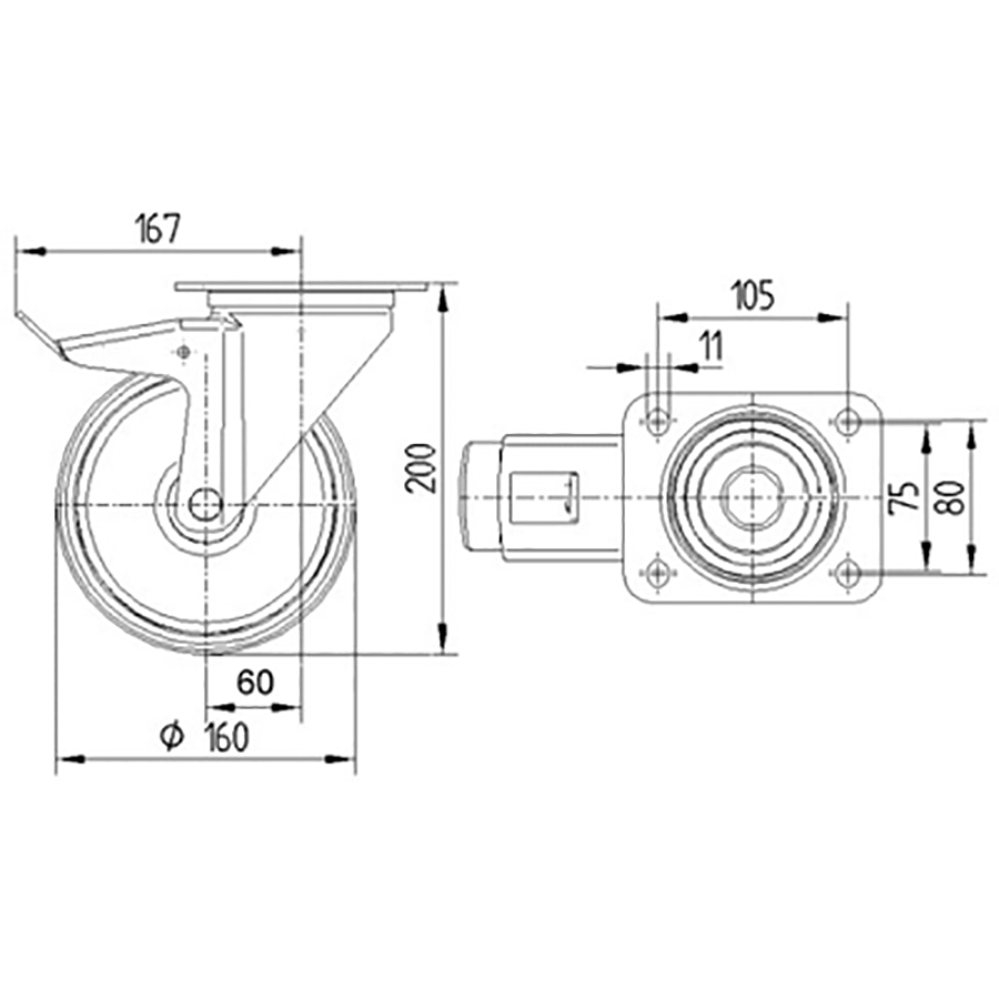 TENTE hjul 3477 DVJ 160 P63 FAD