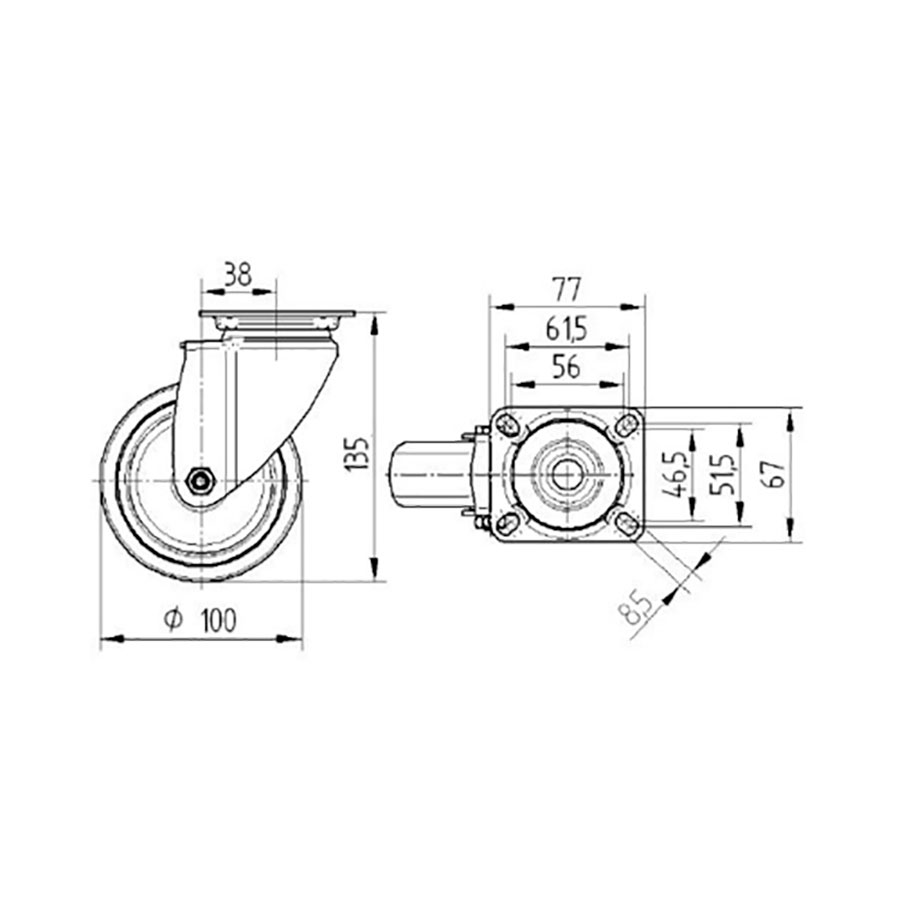 TENTE Hjul 7470 PJO 100 P50 RUSTFRI