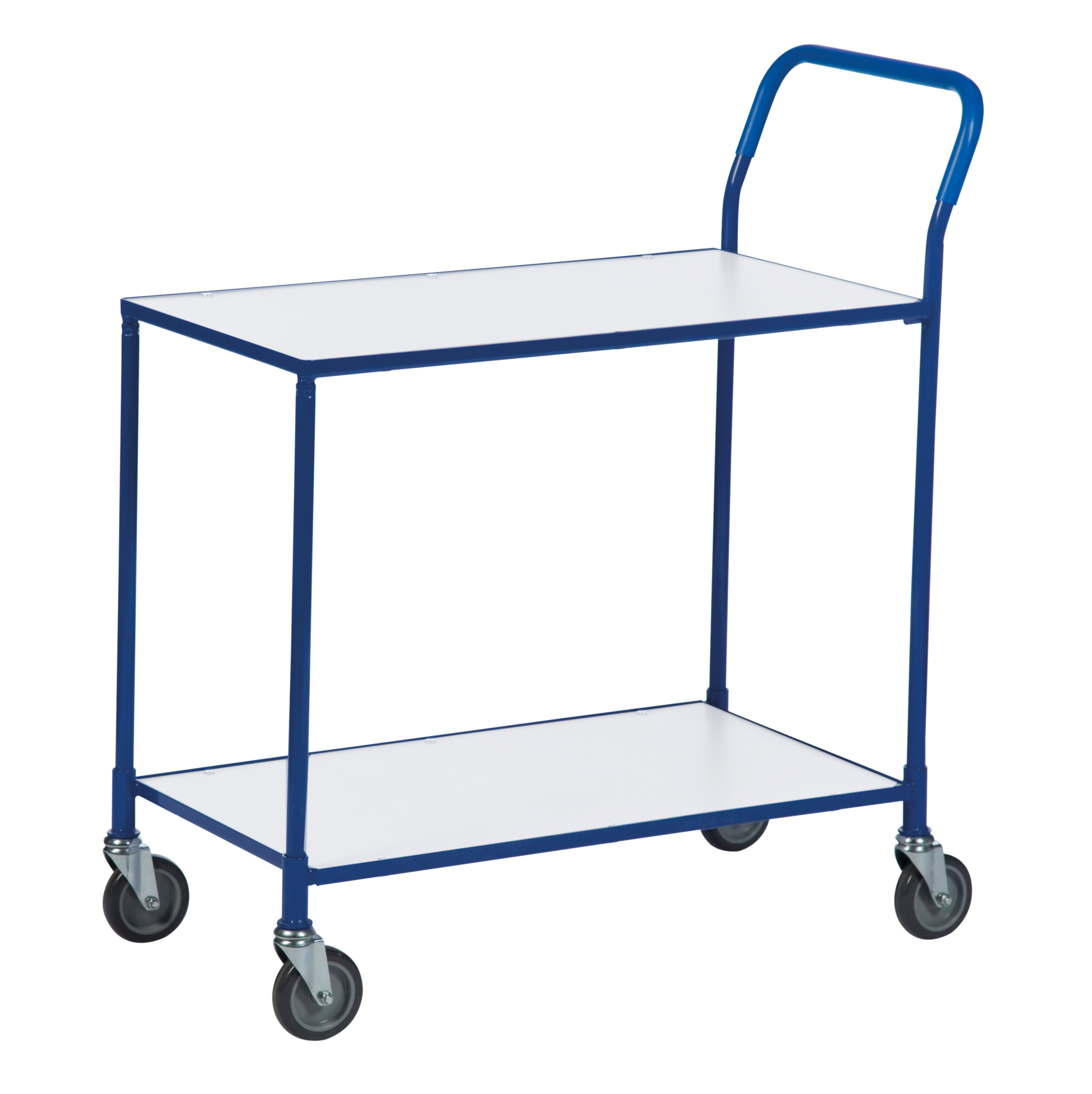 Serveringsvogn blålakeret stel og hvid bordplade