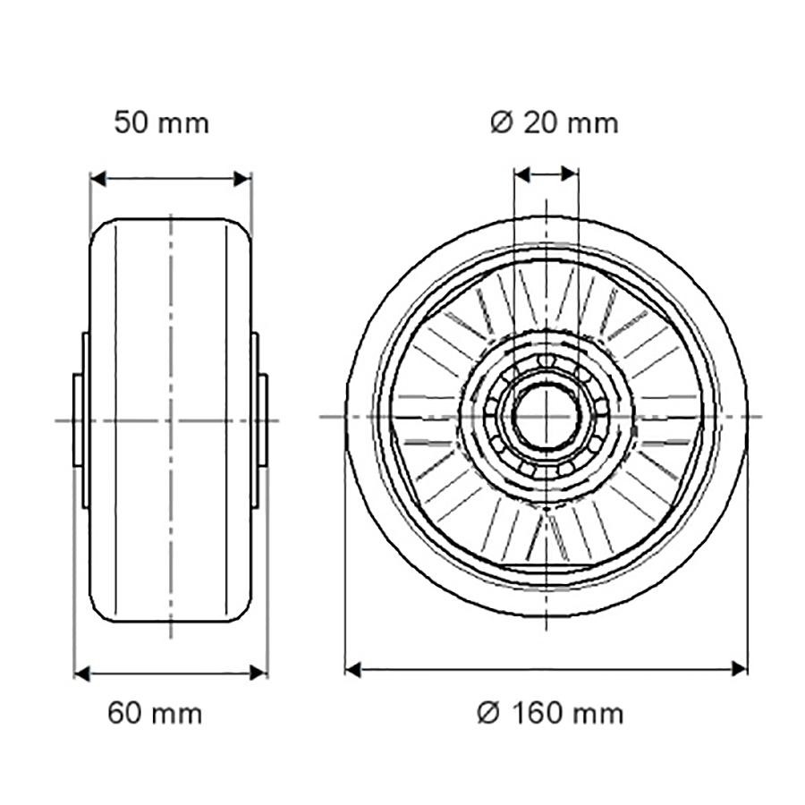 LØS TENTE HJUL ITP 160 X 50