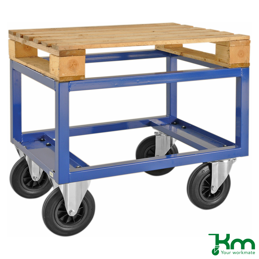 Pallevogn for halvpaller blå høj model m bremse