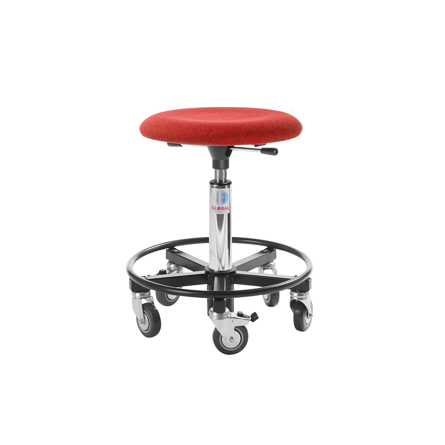 Institutionsstol - fodring, hjul, rød, h:46-65cm