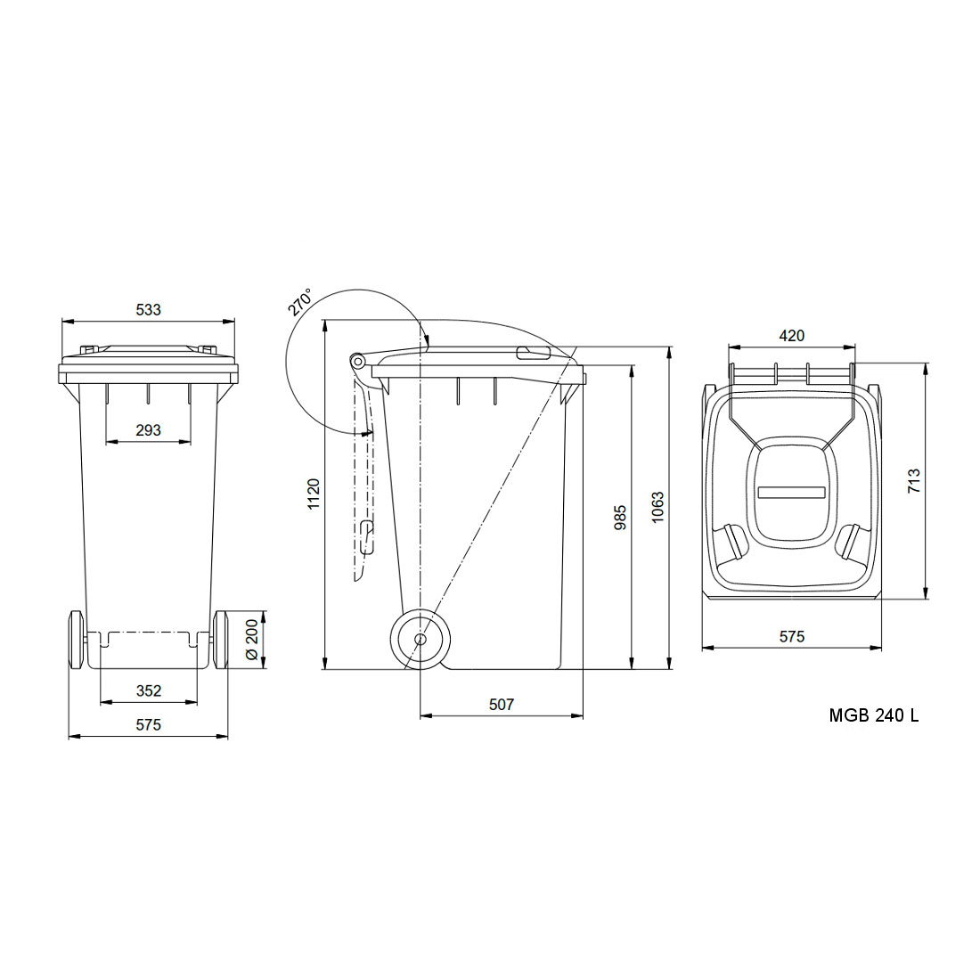 Affaldsbeholder i plast 240 L Gul