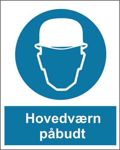Skilt; Hovedværn påbudt selvklæbendeende A4