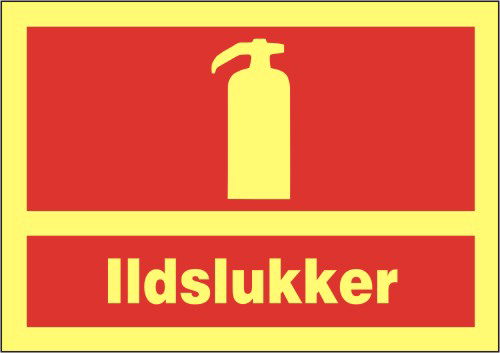 Skilt; Ildslukker 1mm selvlysende plastplade A4
