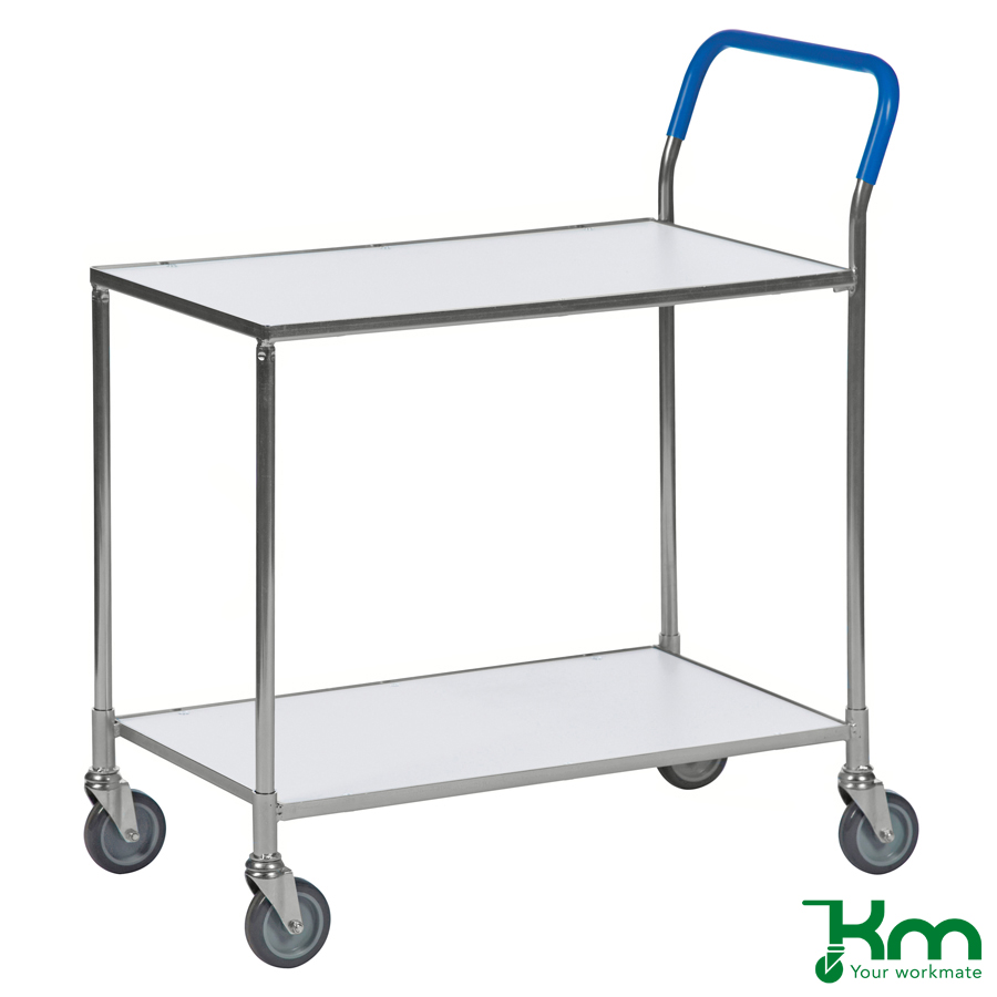 Serveringsvogn med 2 hvide hylder el-galvaniseret