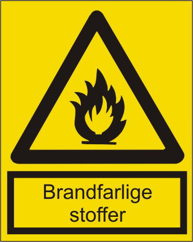 Skilt; Brandfarlige stoffer 1mm plastplade A5