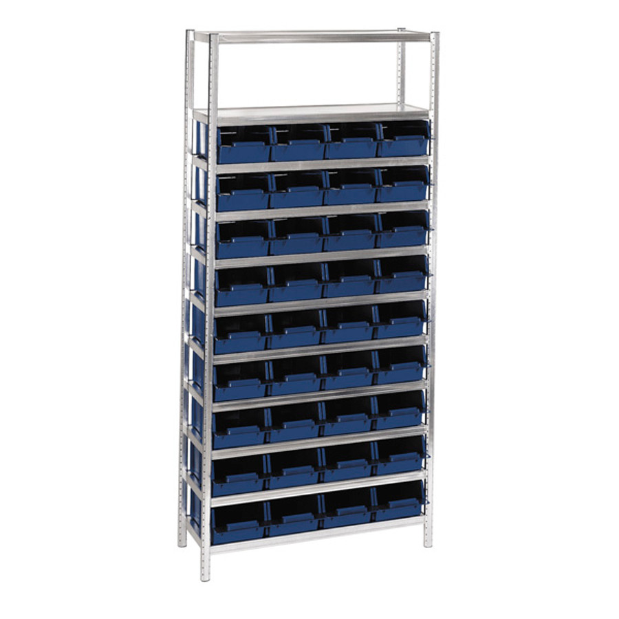 Reol med 36 reolkasser, komplet 36-31/2