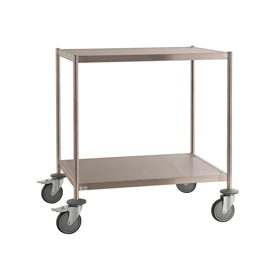 Rustfri vogn helsvejst med 2 hylder - uden håndtag