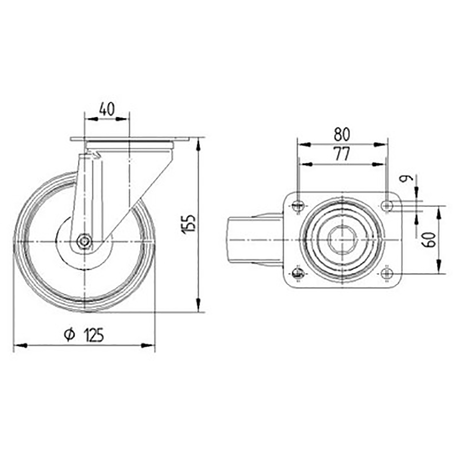 TENTE hjul 3470 UFP 125 P62 GRÅ