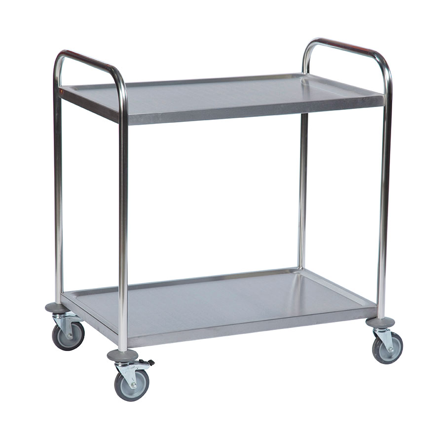 Rustfri serveringsvogn med 2 hylder stor model