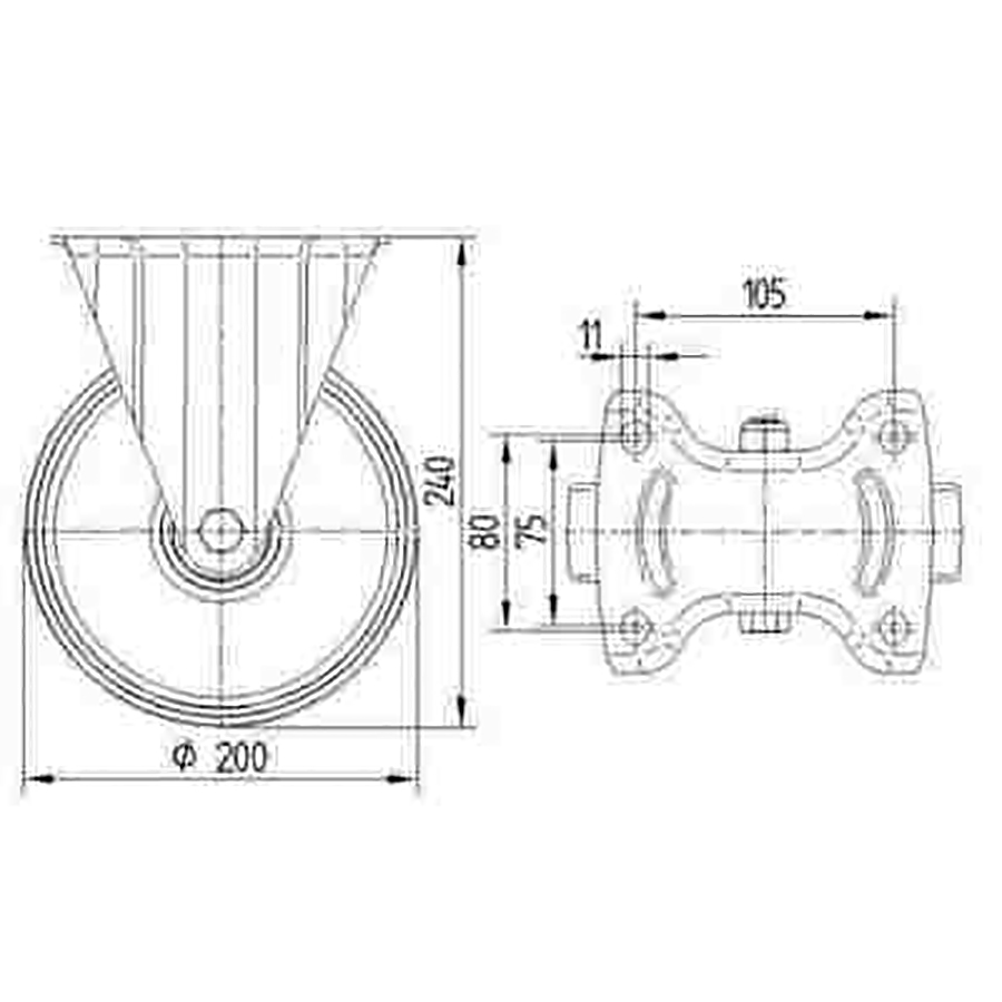 TENTE hjul 8478 UOO 200 P63 RUSTFRI
