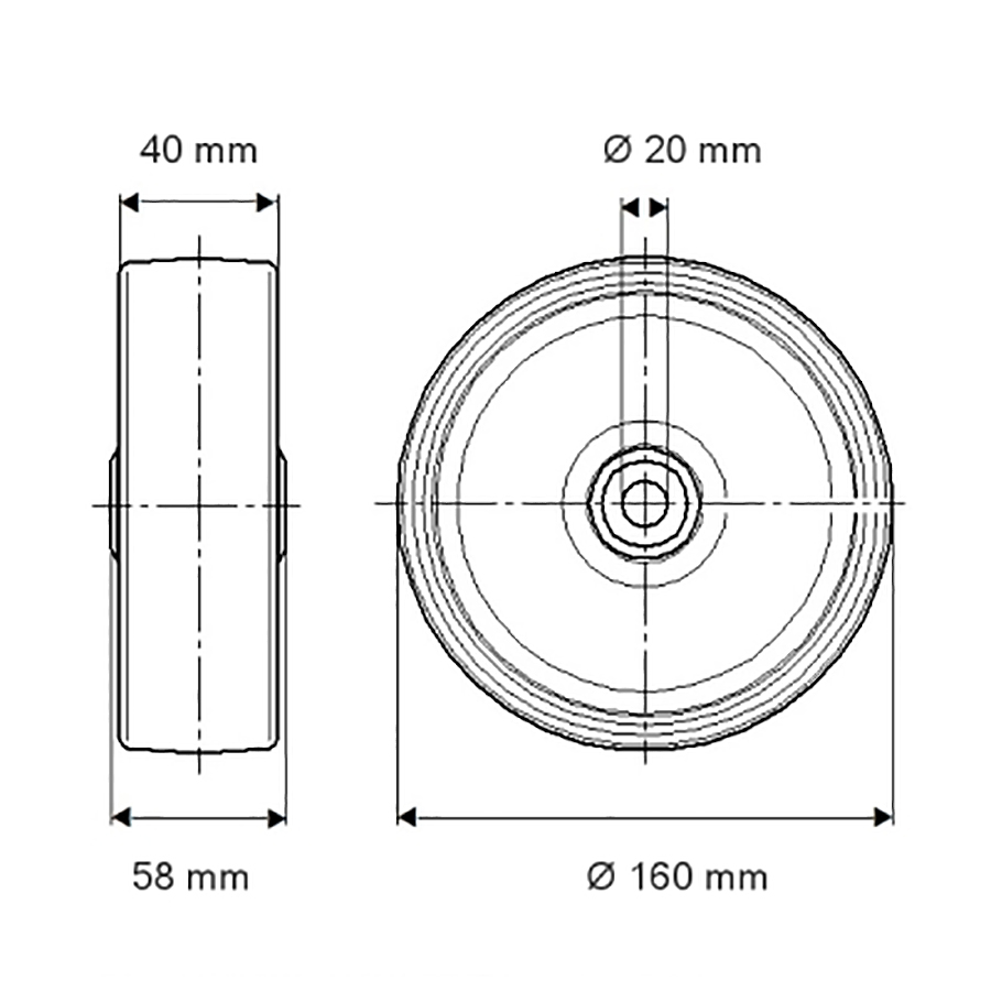 LØS TENTE NYLONHJUL UOO 160 X 40
