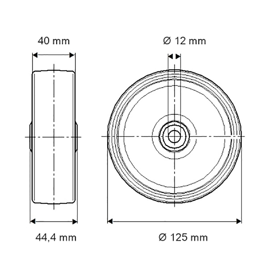LØS TENTE NYLONHJUL UOO 125 X 40