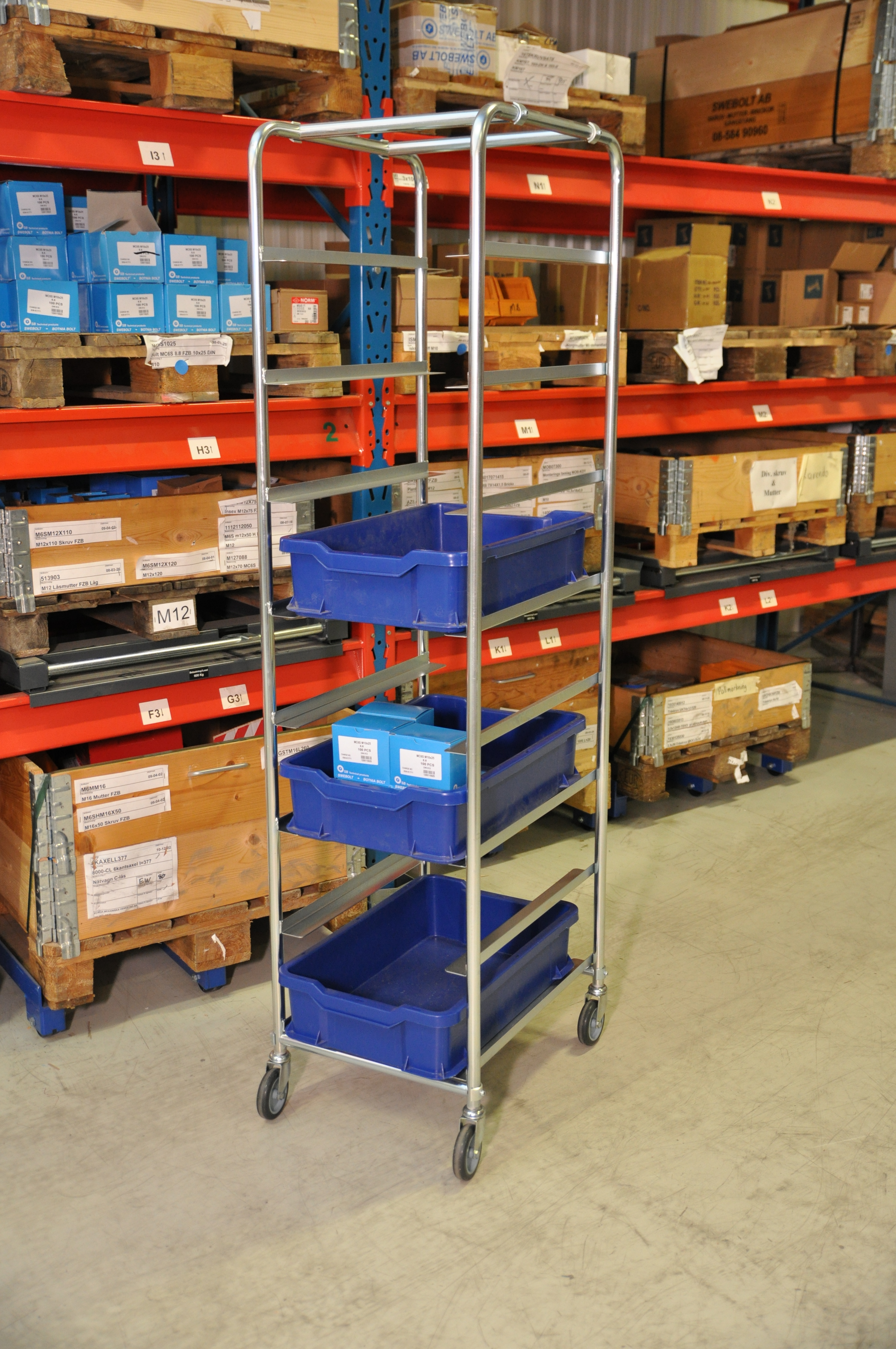 Kassevogn for 8 plastkasser i 600x400mm.
