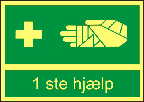 Skilt; Førstehjælp 1mm efterlysende plastplade A4