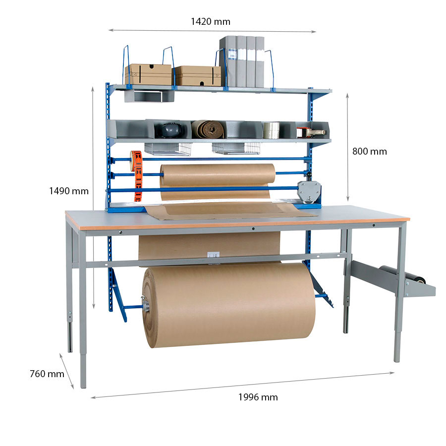 Pakkebord 2000 x 800 mm. komplet med tilbehør.