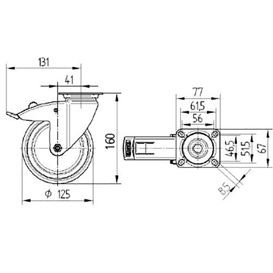 TENTE hjul 2477 PJP 125 P50 Sh.85 A