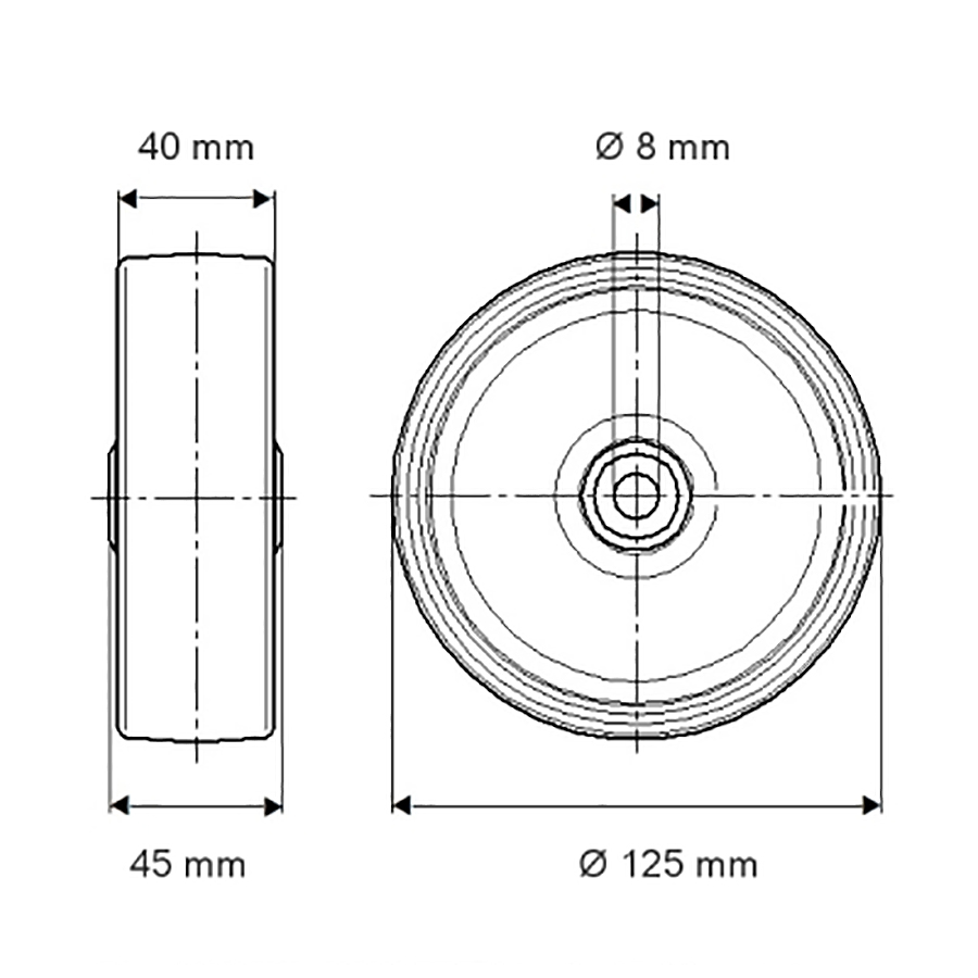 LØS TENTE HJUL UFP 125 X 40 Grå