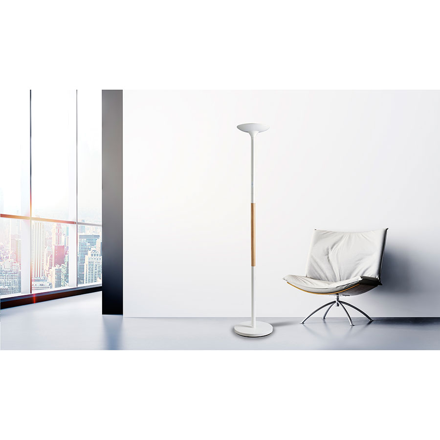 Gulvlampe PRYSKA UPLIGHT - HVID/TRÆ