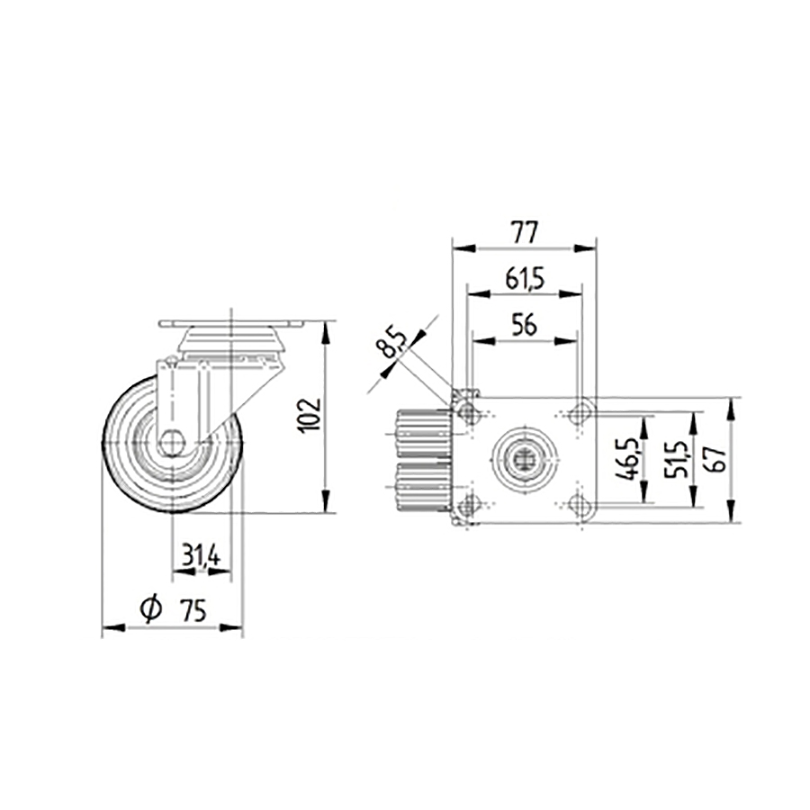 TENTE hjul 2970 PJP 075 P50