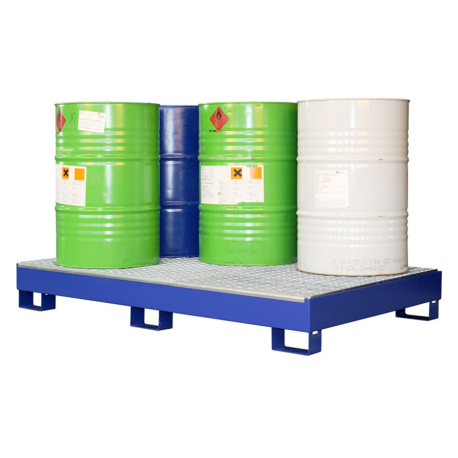 Opsamlingskar stål palle SW6 med stål rist BLÅ