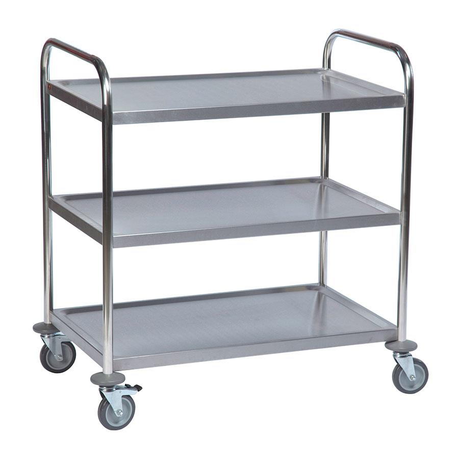 Rustfri serveringsvogn med 3 hylder stor model